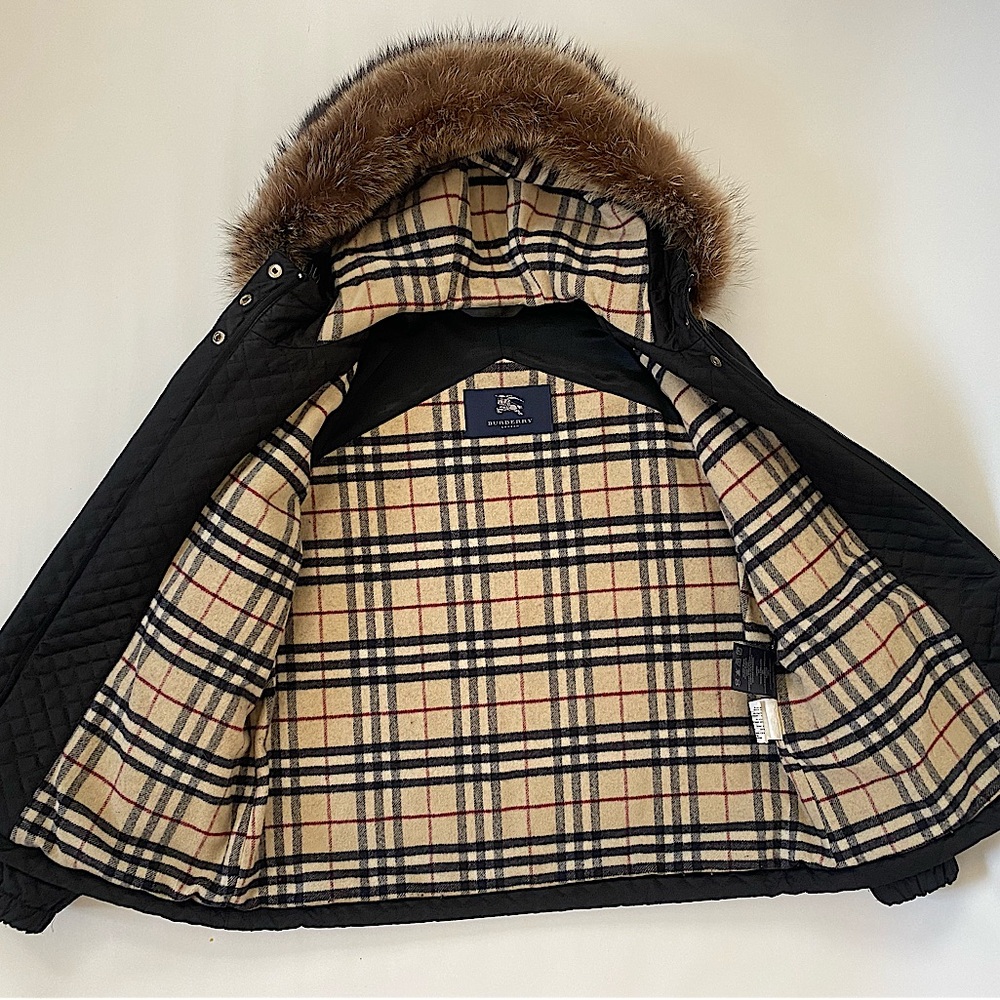 Burberry Sporty Genuine Fur Trim Quilted Jacket Woman Medium